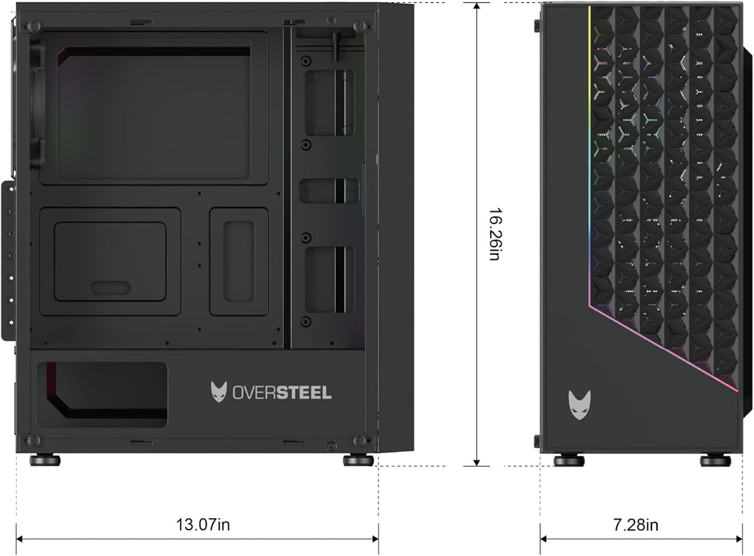 Oversteel - Iridium Gaming PC Gehäuse Kompatibel mit ATX, Micro ATX und ITX Boards, 120mm A-RGB Lüft
