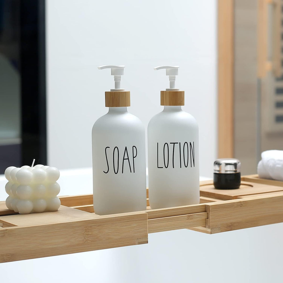 MOMEEMO Weisser Seifenspender Badezimmer Set, Badezimmer Seifenspender Set mit Glas Seifenspender, B