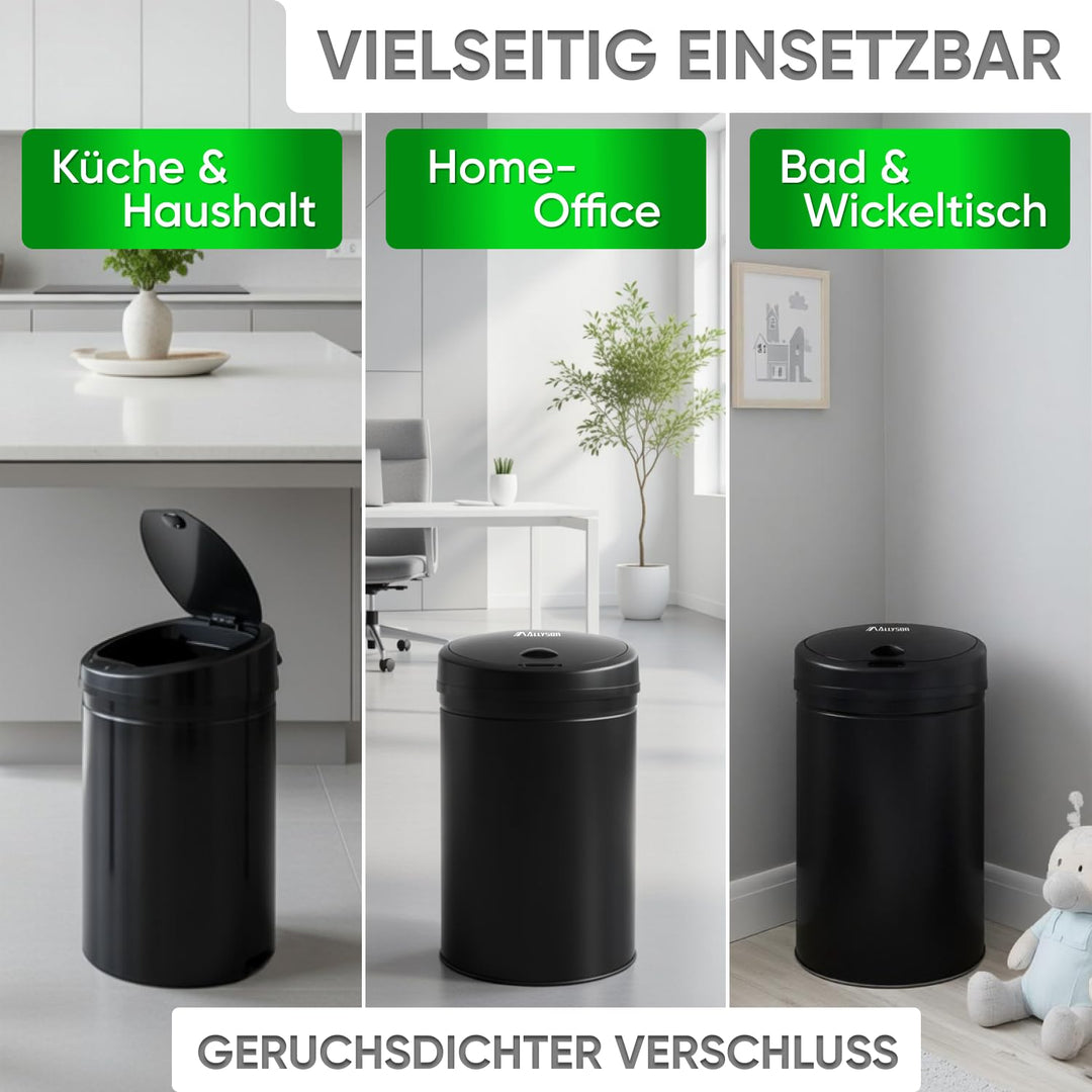 Allyson® Sensor Mülleimer Küche mit Sensor 30L – Automatik Abfalleimer Edelstahl mit Soft-Close Deck