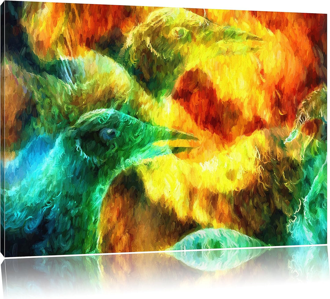 Pixxprint Vogel Phönix Collage Kunst / 100x70cm Leinwandbild bespannt auf Holzrahmen/Wandbild Kunstd