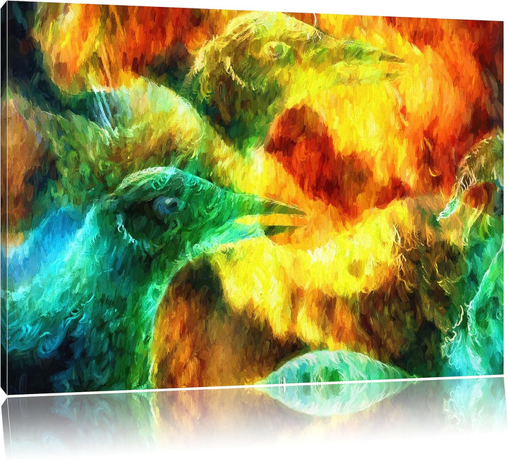 Pixxprint Vogel Phönix Collage Kunst / 100x70cm Leinwandbild bespannt auf Holzrahmen/Wandbild Kunstd