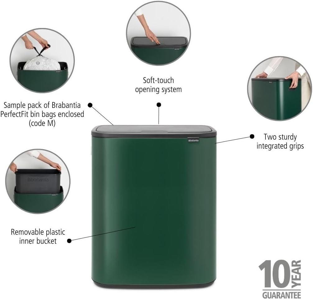 Brabantia Touch Bin, Pine Green, 60L 1 Inneneimer (60L) Pine Green, 1 Inneneimer (60L) Pine Green