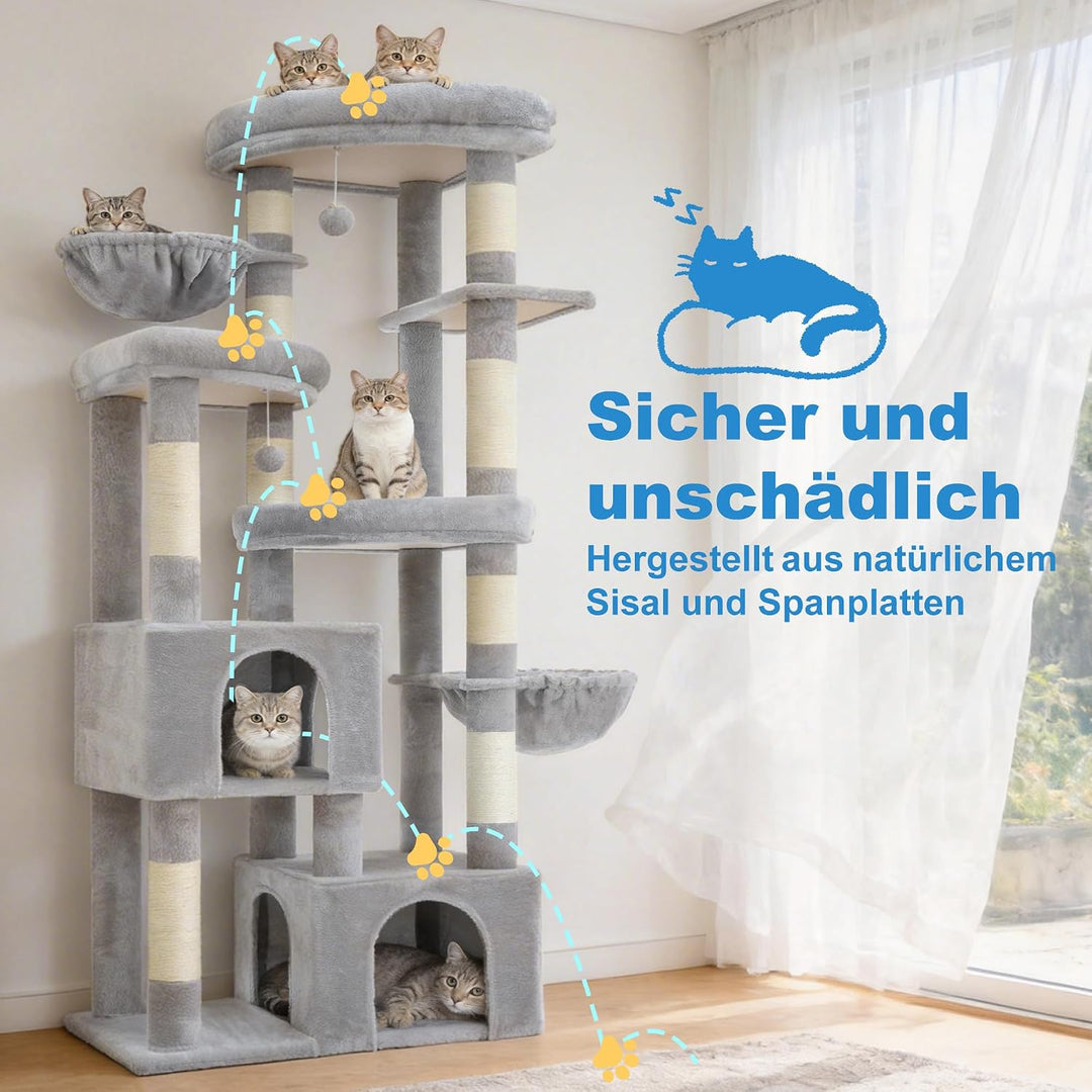 Hey-brother Katzenbaum, 171 cm hoher Stabiler Kratzbaum für grosse Katzen, mit 3 Plattformen, 2 Gros