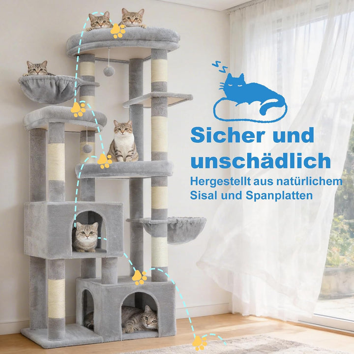 Hey-brother Katzenbaum, 171 cm hoher Stabiler Kratzbaum für grosse Katzen, mit 3 Plattformen, 2 Gros