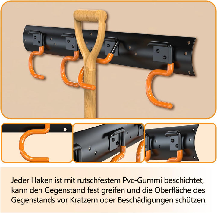 3-H Wandhalterung für Gartengeräte 4 x 42 cm Vollstahl Schwerlast, Gartengerätehalter Garage Gartenh