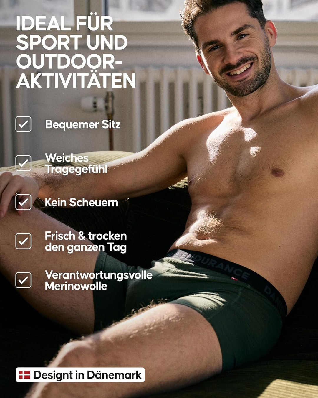 DANISH ENDURANCE Merino Boxershorts Herren (1er | 2er Pack), Unterwäsche Herren für Alltag, Sport &amp;