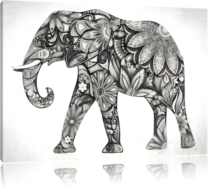 Elefant mit Ornamenten Deluxe Format: 100x70 cm auf Leinwand, XXL riesige Bilder fertig gerahmt mit