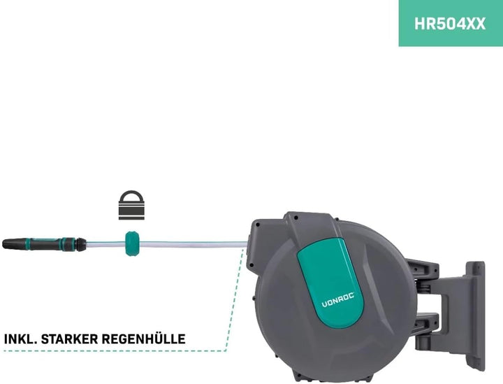 VONROC Schlauchtrommel Gartenschlauch als Schlauchaufroller 15 Meter - Wasserschlauch 180° drehbar a