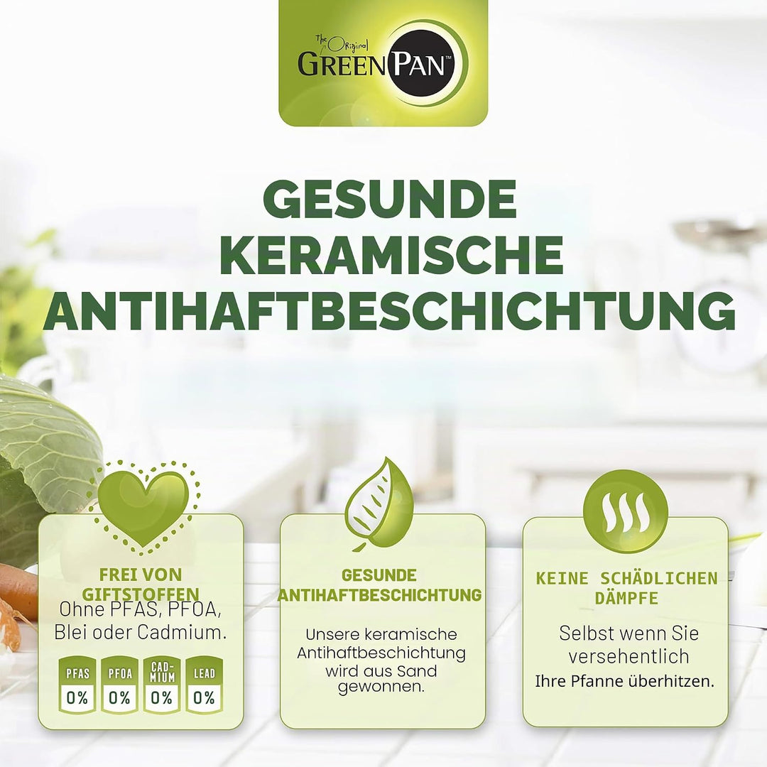 GreenPan Torino Gesunde antihaftbeschichtete Keramik 28cm/3,6 Liter Wok, PFAS frei, Induktion, Backo
