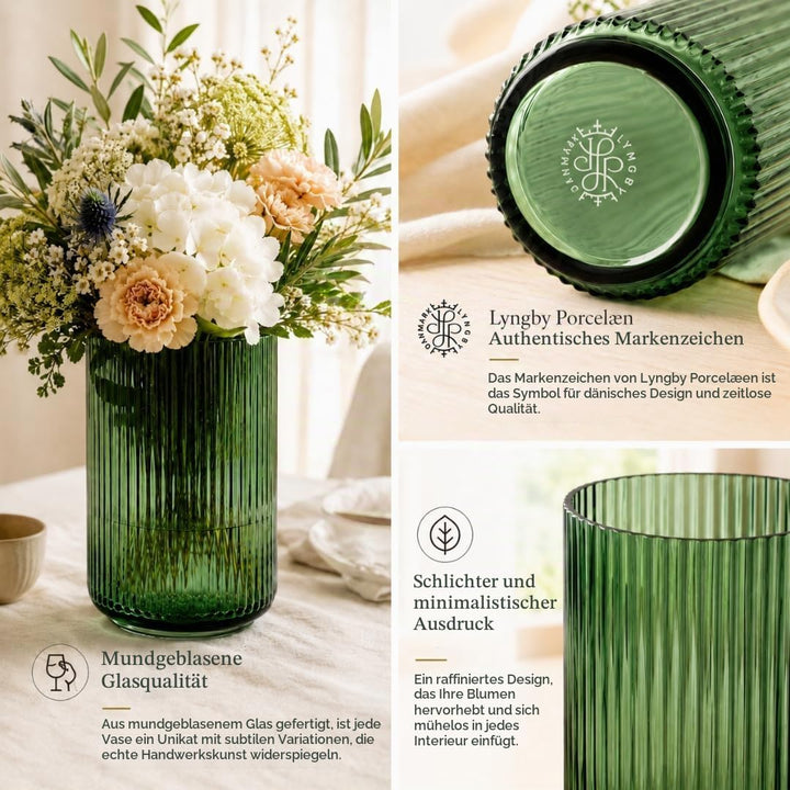 Lyngby Porcelæn Vase H25 cm Lyngby aus mundgeblasenem Glas zeitlos, grün H25 cm Copenhagen Green, H2