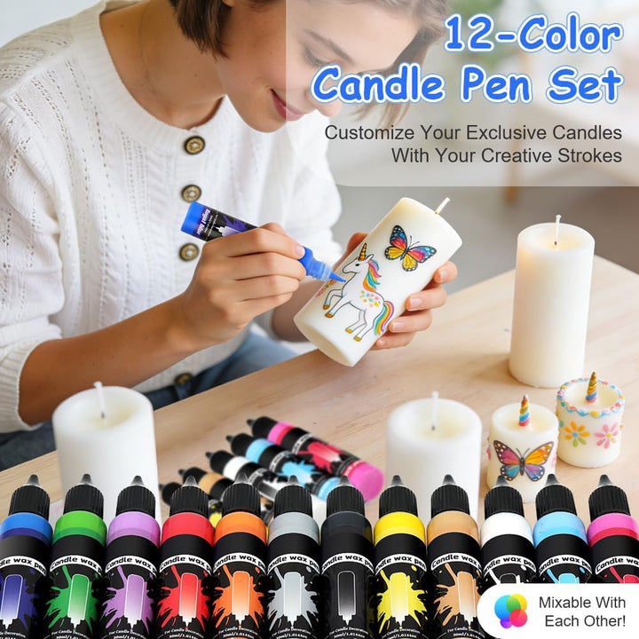 Premium 12er Set Kerzenstifte á 30ml leuchtende Farben, 12 Kerzen selber Machen Set, 12 Stück Kerzen