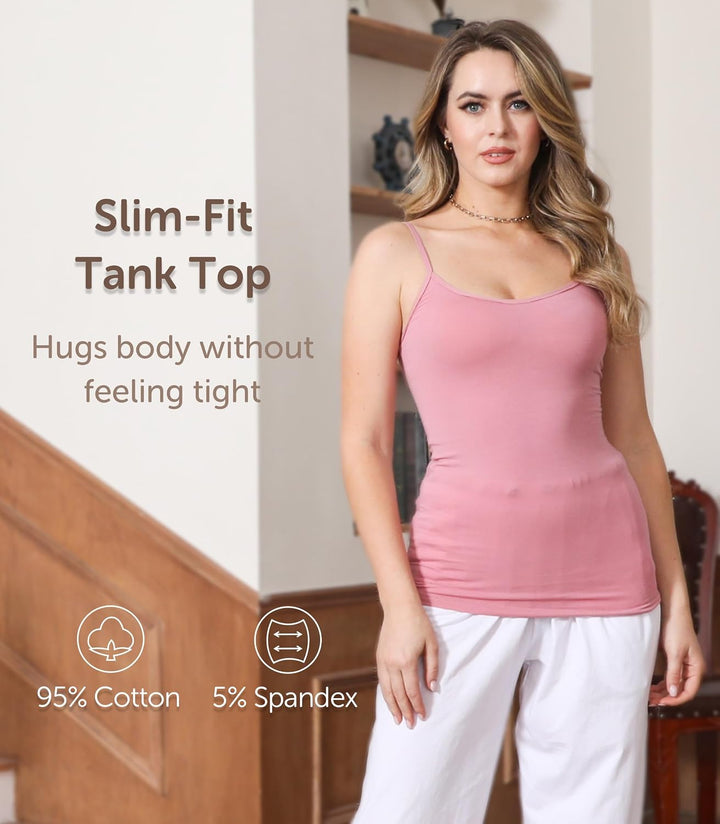 Comfneat Damen 4-Pack Spaghetti Tops Slim-Fit Verstellbare Träger Camisole Baumwolle Elasthan Unterh