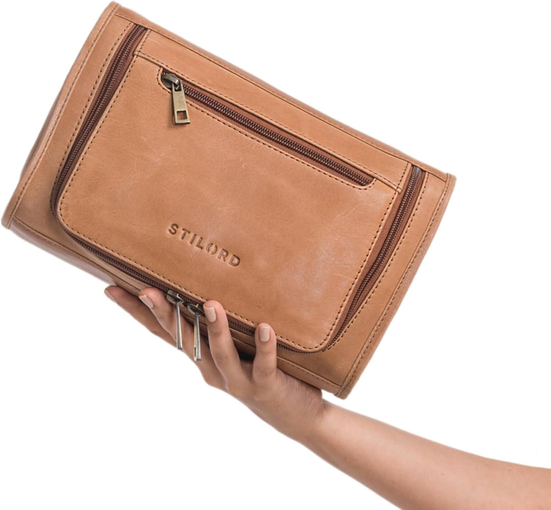 STILORD 'Juri' Leder Kulturbeutel Gross für Damen und Herren Unisex Waschtasche für Unterwegs Kosmet
