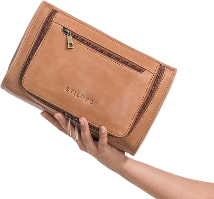 STILORD 'Juri' Leder Kulturbeutel Gross für Damen und Herren Unisex Waschtasche für Unterwegs Kosmet