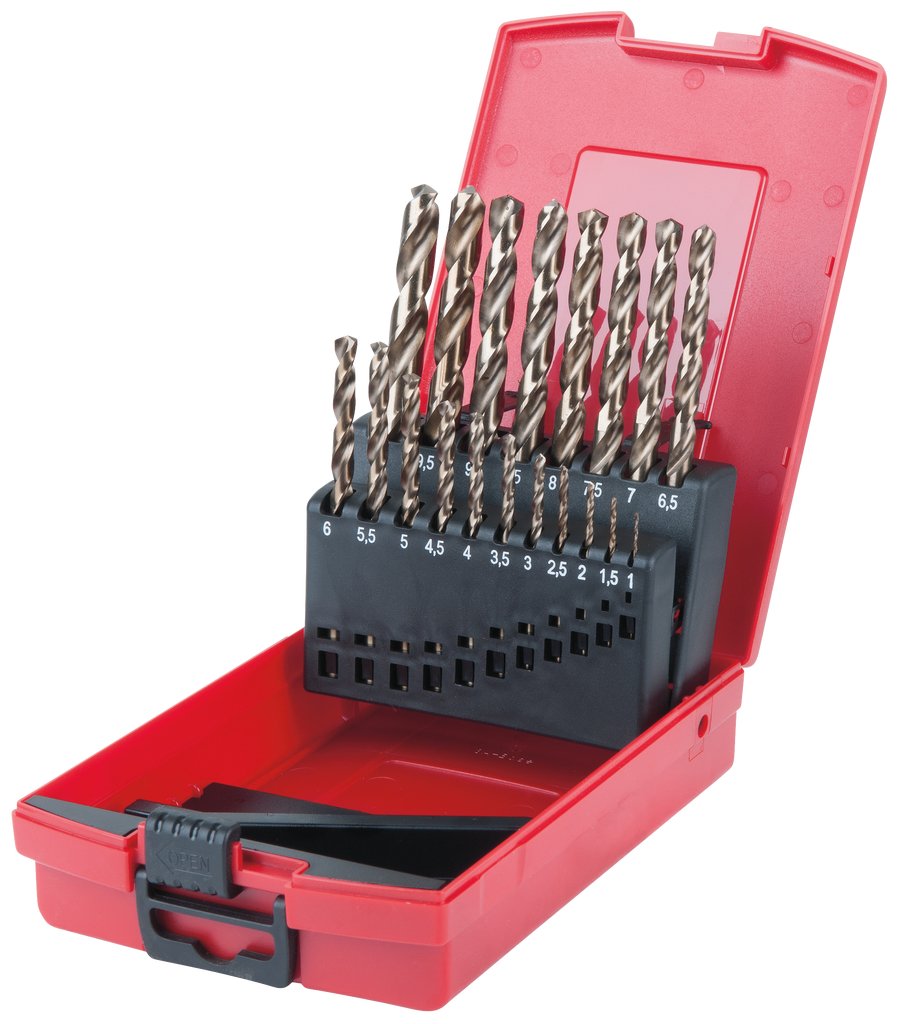 KS Tools 330.3620 HSS-G Co 5 Spiralbohrer-Satz, Kunststoffkassette 19-tlg. 1-10mm