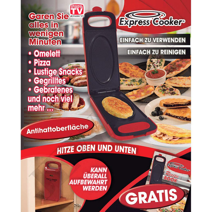 Kontaktgrill Express Cooker, 800 W, Antihaft-Oberfläche, Ober-Unterhitze, 3in1 - Toasten, Backen, Gr