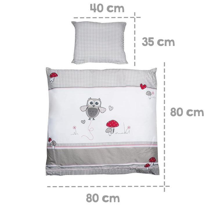 roba Babybettwäsche 80 x 80 cm - Adam &amp; Eule - Bettwäsche Set 2 teilig für Babys - Decken &amp; Kissenbe
