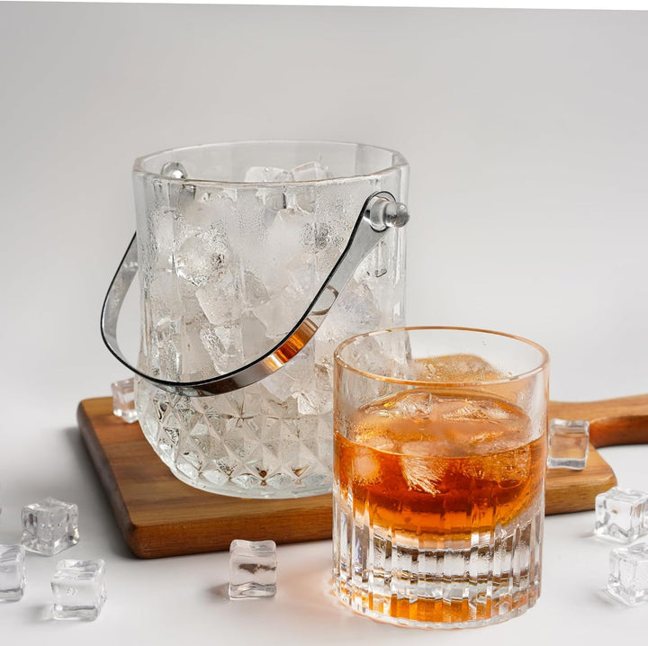 Glas-Eiskübel mit Griff und Eiszange, hält 1,0 l Eiskübel für Cocktailbar, Wein, Zuhause, Bar, Zubeh