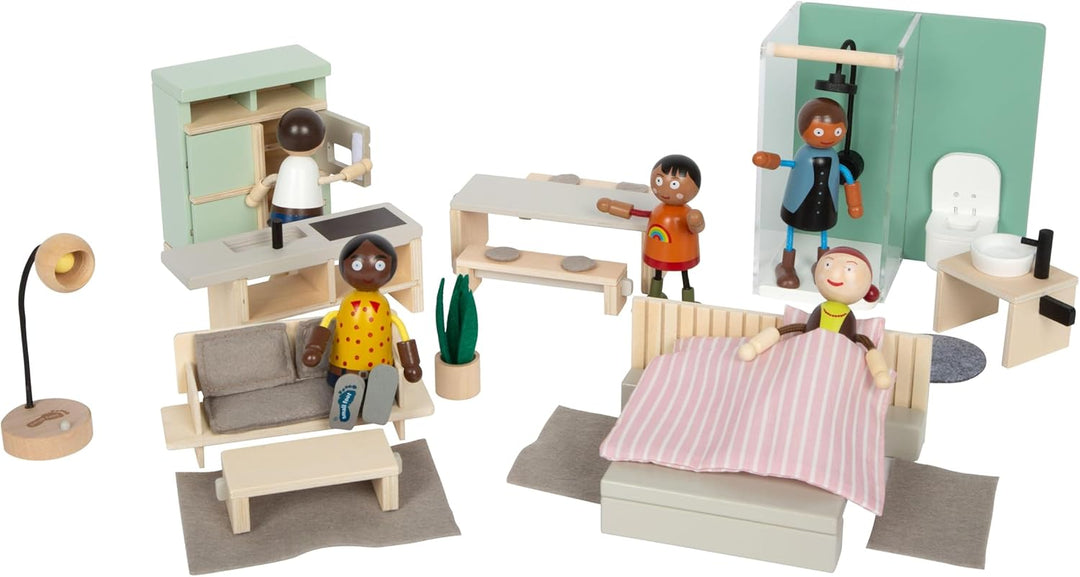 small Foot Puppenhausmöbel Set, detailreiches Möbelset mit hohem sichtbaren Holzanteil, Ausstattung