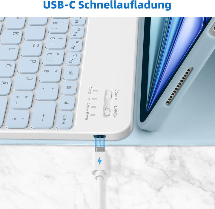 Bettdow für iPad Air 13 Zoll M3 2025/ M2 2024 Tastatur Hülle, Hoch-/Querformat Verwenden Hülle, Deut