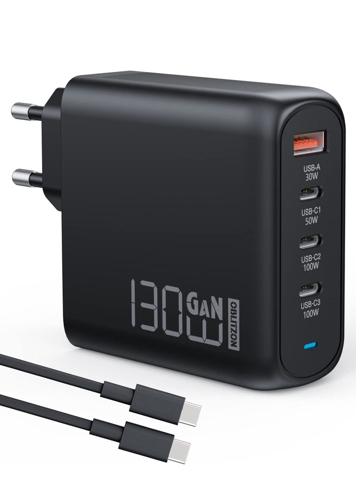 130W USB C Ladegerät, Type C PD 100W+QC 30W PPS GaN Netzteil mit 100W Schnellladekabel 4-Port USB C