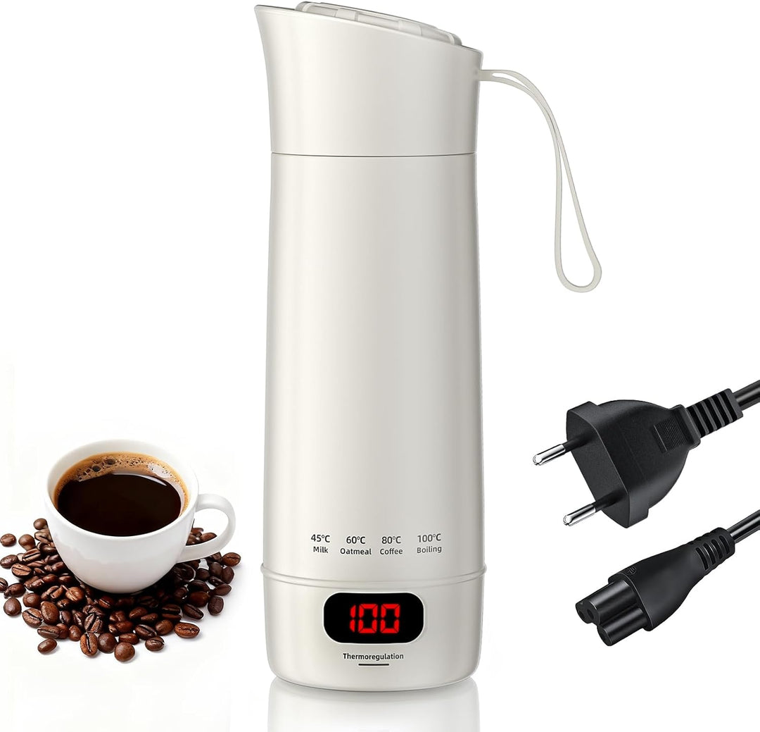 Elektrischer Reisewasserkocher Klein 400ml, Mini Wasserkocher mit 4 Temperatureinstellung, Tragbarer