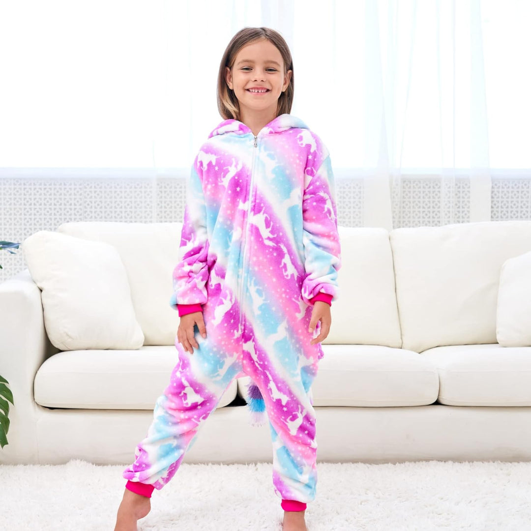 Weiche Einhorn Schlafstrampler Strampelanzug Einhorn Schlafoveralls für Mädchen 4-5 Jahre Rosa/Lila