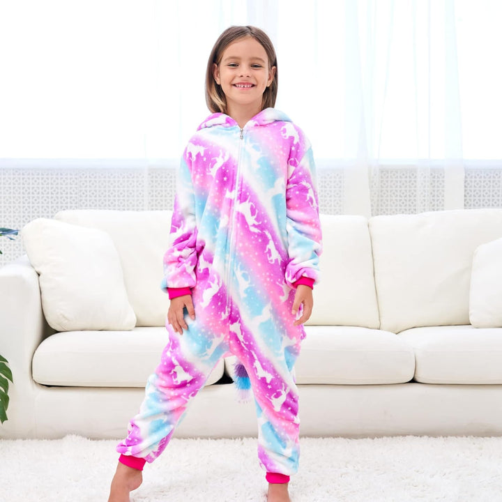 Weiche Einhorn Schlafstrampler Strampelanzug Einhorn Schlafoveralls für Mädchen 4-5 Jahre Rosa/Lila