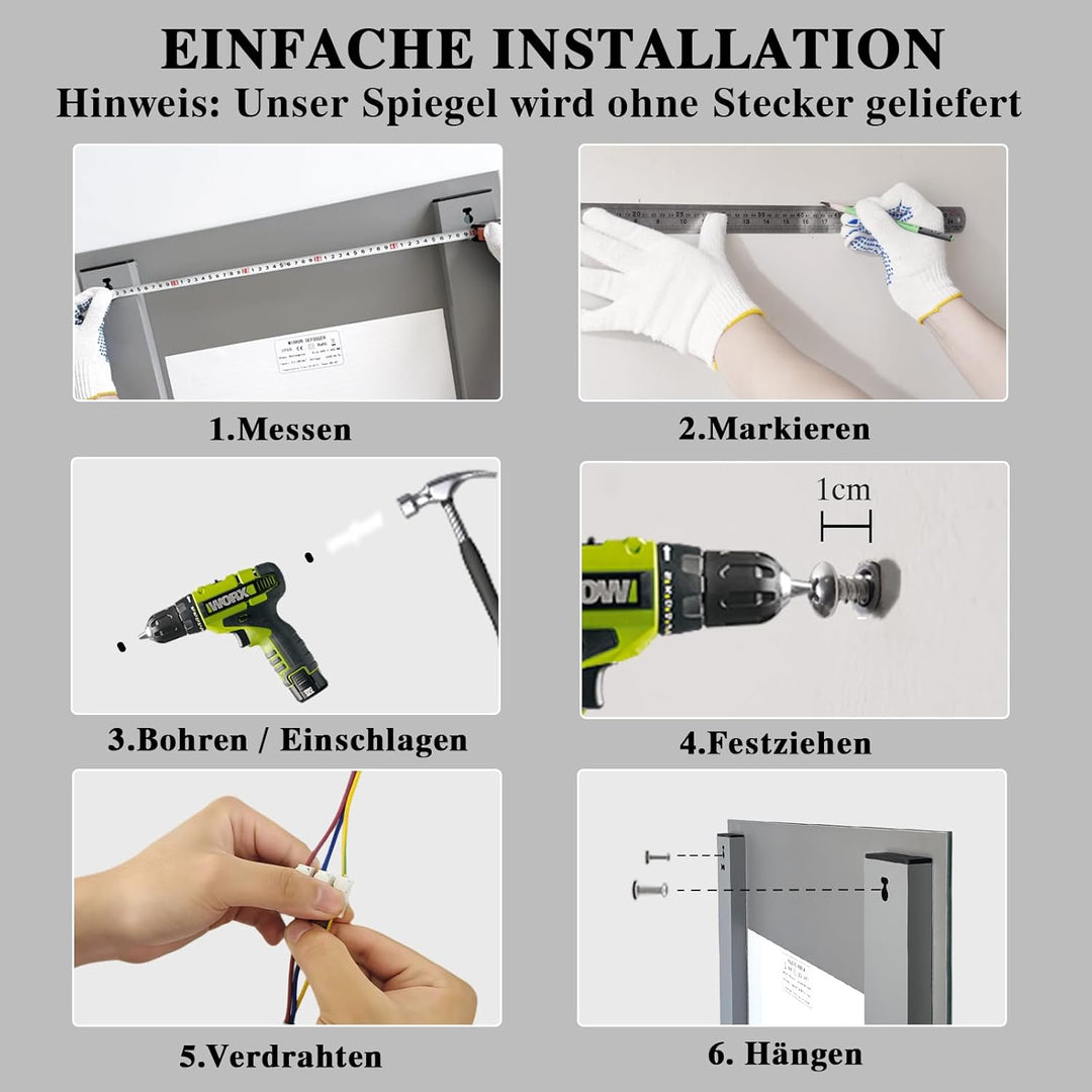 Badspiegel mit Beleuchtung 40x60cm : LED Badezimmerspiegel - Badezimmer Spiegel mit Beschlagfrei - T