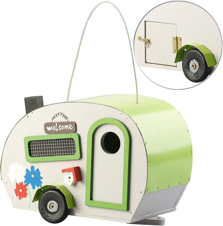 Royal Gardineer Vogelhaus Wohnwagen: Nistkasten in Wohnwagen-Optik aus Holz mit Metalldach, mit Verz