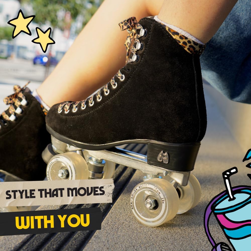 Moxi Skates - Panther - Lustige und modische Rollschuhe für Damen | Schwarzes Wildleder 2, 2