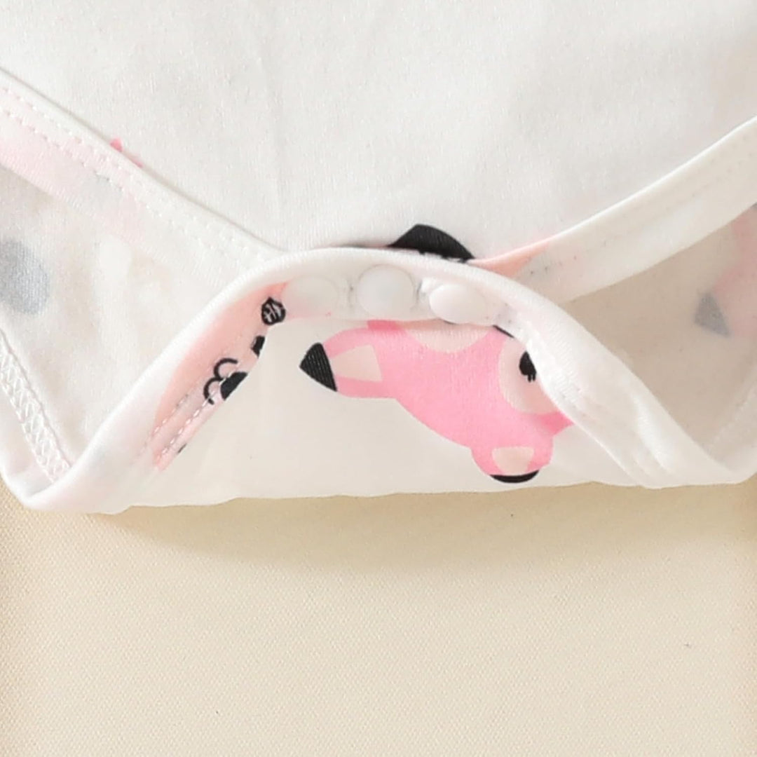 Baby Outfits für Mädchen mit Herz Print kurzärmelig Strampler Hosenträgerrock Bären Kleid Schleife S