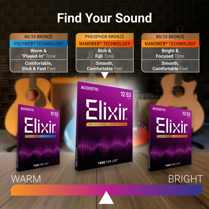 Elixir® 16152 Saiten Phosphor Bronze 12-saiter Akustik-Gitarrensaiten mit NANOWEB® Beschichtung, Lig