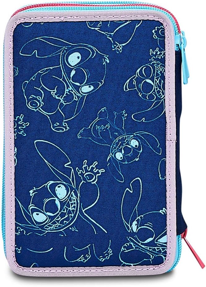 Federmäppchen mit 3 Reissverschlüssen und Stitch, blau, Taglia Unica, Schule