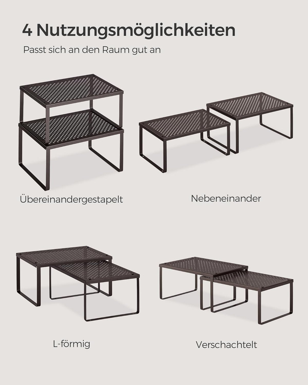 SONGMICS Gewürzregal, 4er Set, Küchenregal, Küchen-Organizer, Küche, Gewürzhalter, erweiterbar, stap