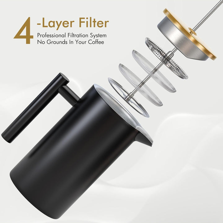 Enfmay French Press Kaffeebereiter 350ml, French Press Klein, Kaffeekanne mit Filter, Doppelwandige
