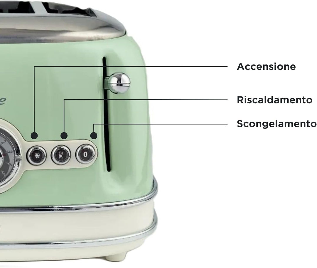 Ariete,156 Toaster im Vintage-Design für 4 Scheiben, 1600 W, 6 Toaststufen, aus lackiertem Edelstahl