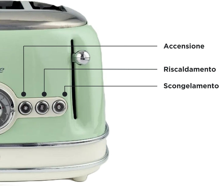 Ariete,156 Toaster im Vintage-Design für 4 Scheiben, 1600 W, 6 Toaststufen, aus lackiertem Edelstahl
