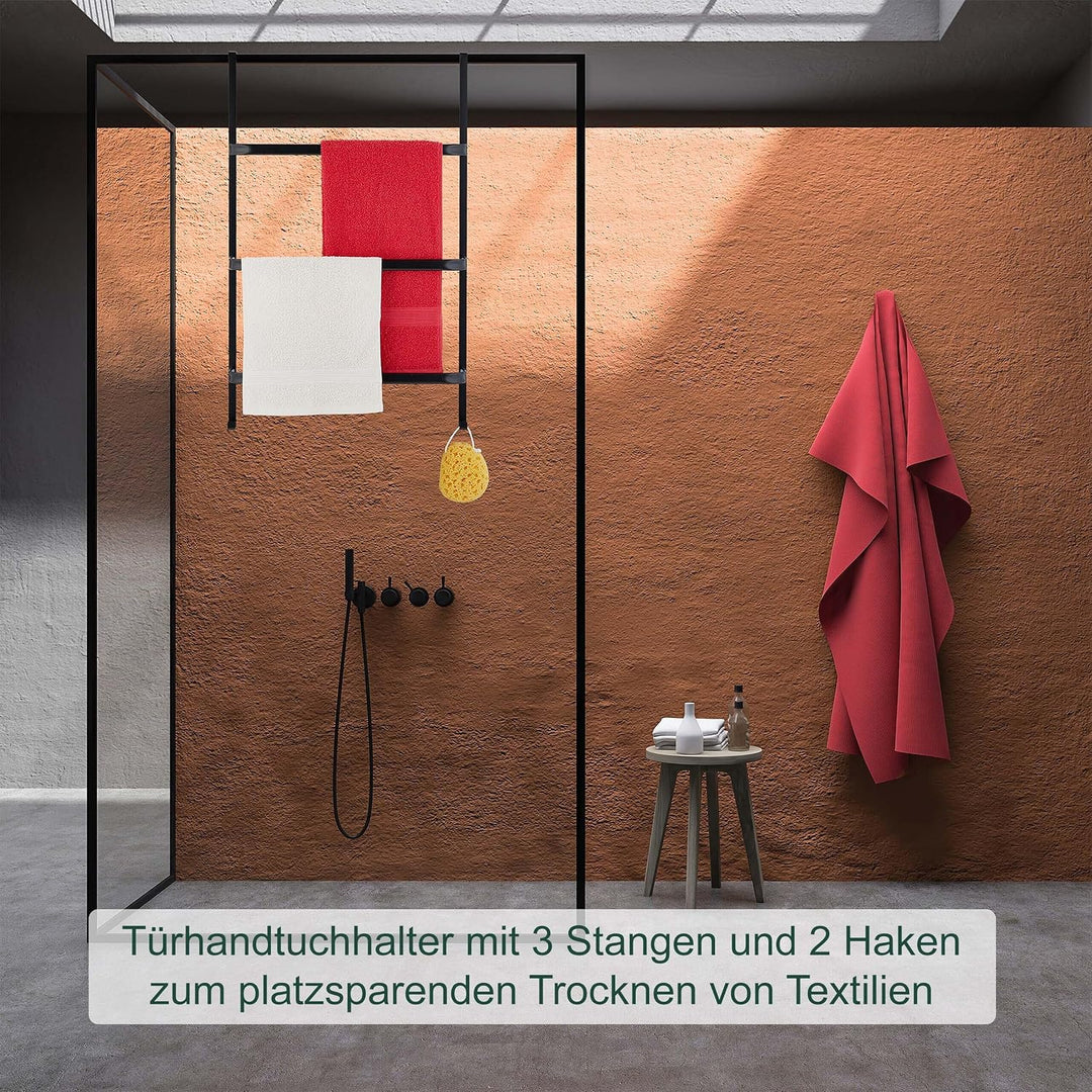 Relaxdays Handtuchhalter Tür, ohne Bohren, 3 Stangen &amp; 2 Haken, HxBxT: 85 x 54,5 x 15 cm, Badetuchha