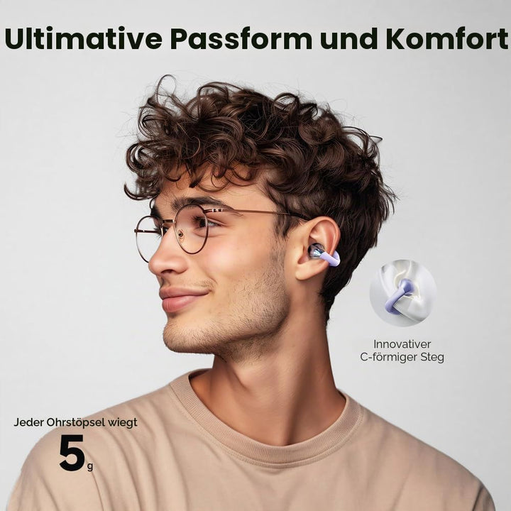 QCY Crossky C30 Open Ear Kopfhörer,Kabellose Bluetooth 5.4 Clip On Kopfhörer,4 Mikrofon ENC Geräusch