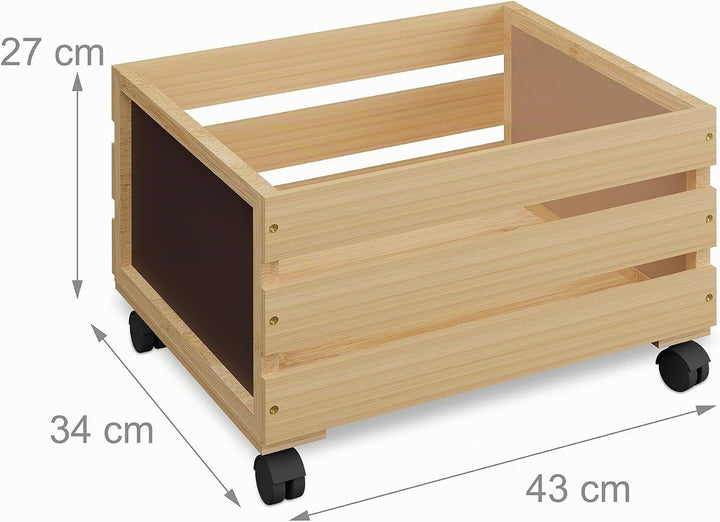 Relaxdays Schallplatten Kiste, Bambus, mit Rollen, 50-80 Vinyls, HBT: 27 x 43 x 34 cm, Aufbewahrungs
