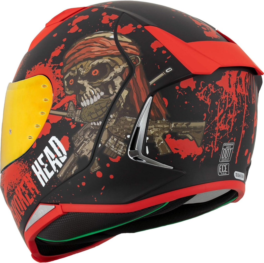 Broken Head Jack S. V2 Pro Rot - Integral-Helm Set Mit Zwei Visieren (Rot Verspiegelt + Klar) Sport