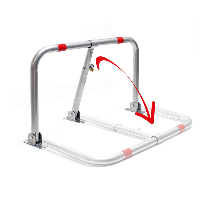 Wiltec Parkplatzbügel umklappbar 43 x 80 cm, mit Vorhängeschloss u. 3 Schlüsseln, Parkpfosten zur Si