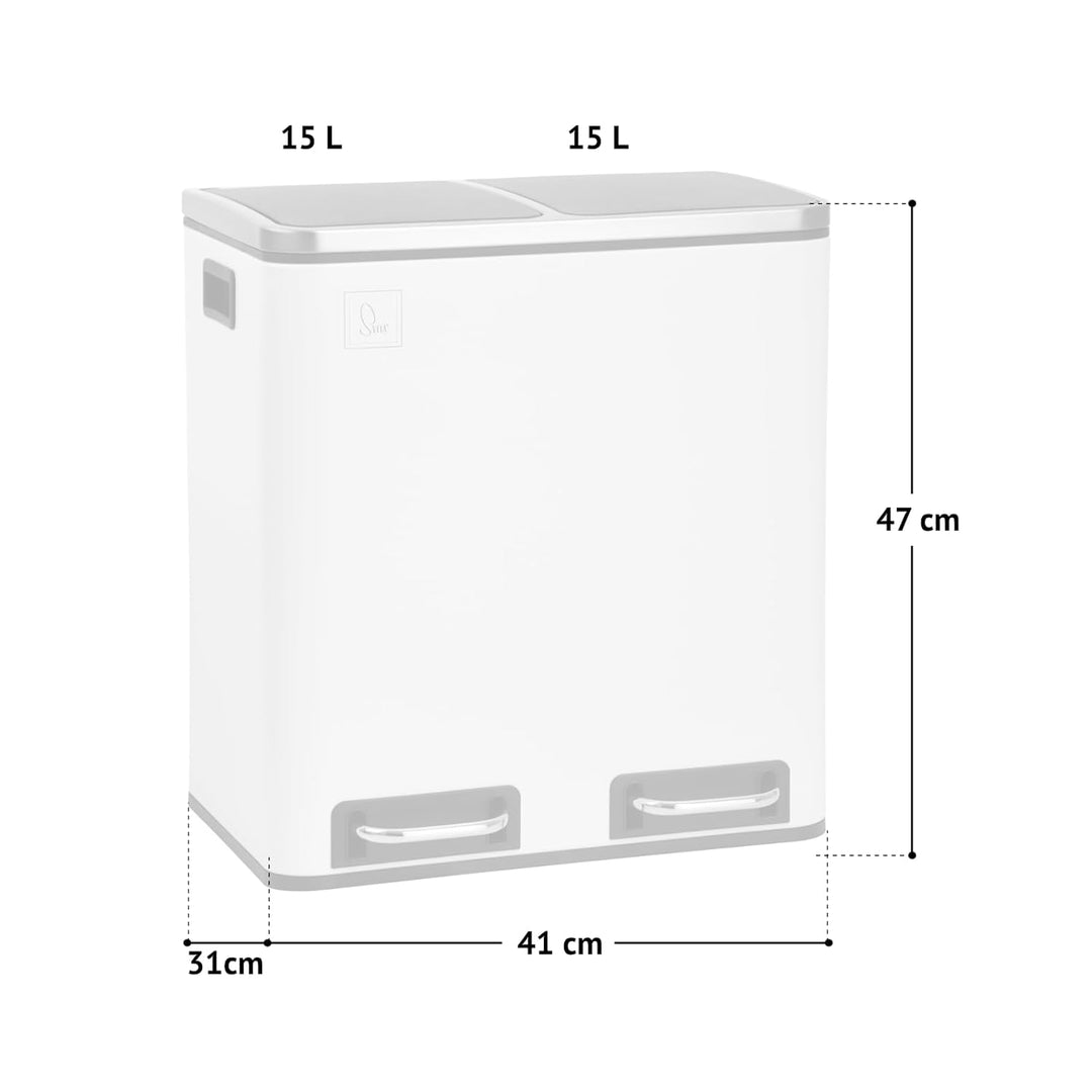 SVITA TM2X15 Treteimer 30 Liter Abfalleimer Mülleimer Design Mülltrennung Papierkorb Küchen-Ordnung
