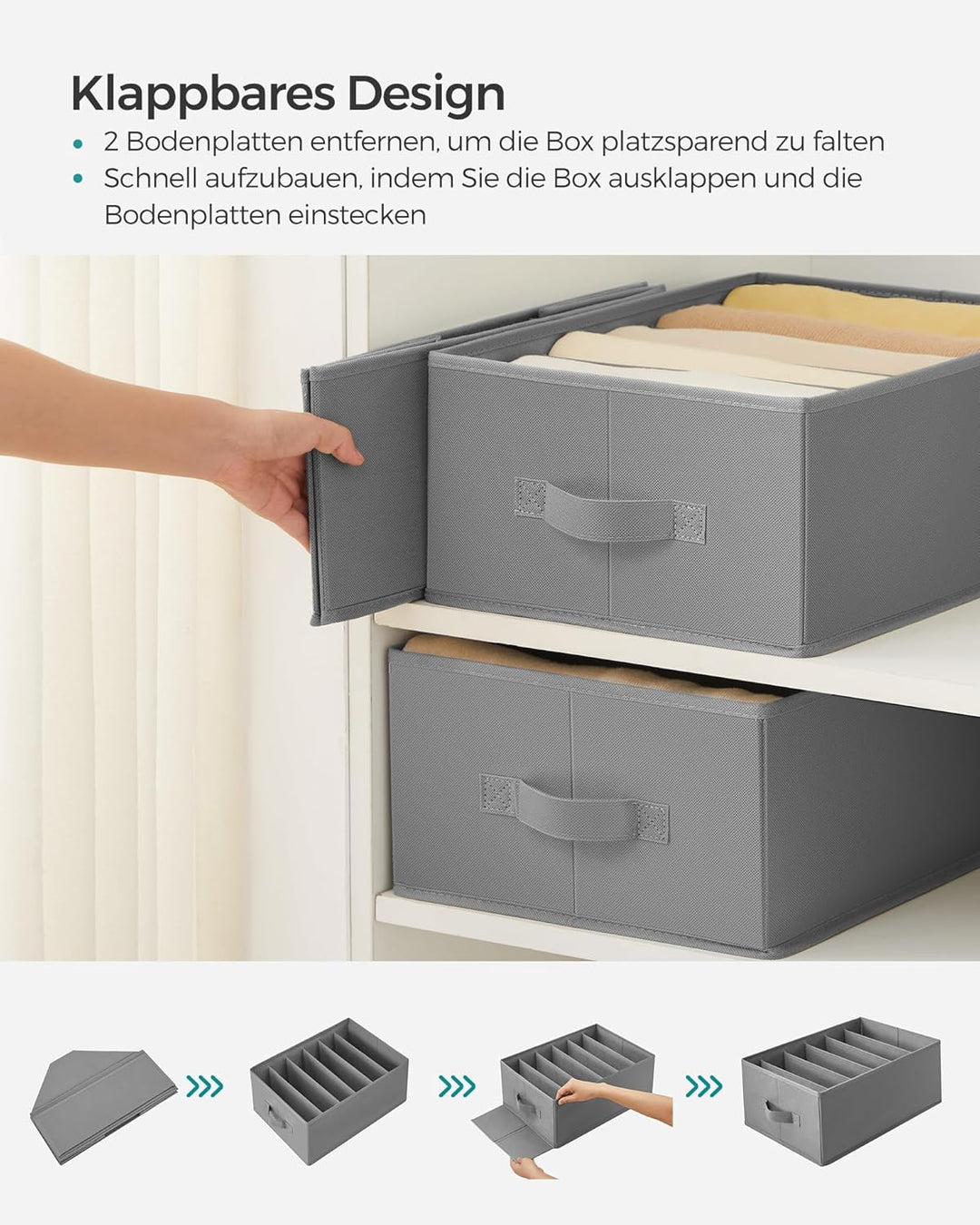 SONGMICS Kleiderschrank-Organizer 4er Set, Aufbewahrungsbox 6 Fächer, Schubladen-Ordnungssystem, Ord