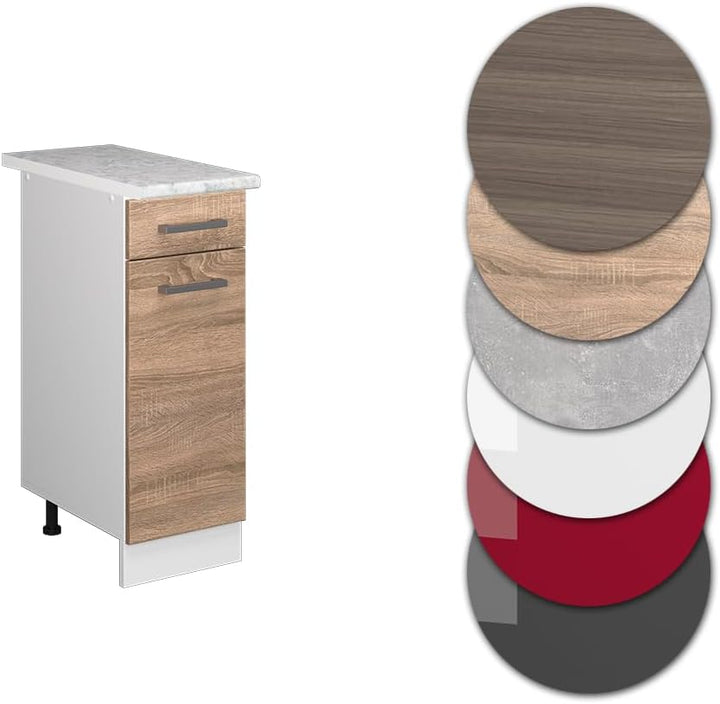Vicco Küchenunterschrank R-Line, Sonoma/Weiss, 30 cm, AP Marmor