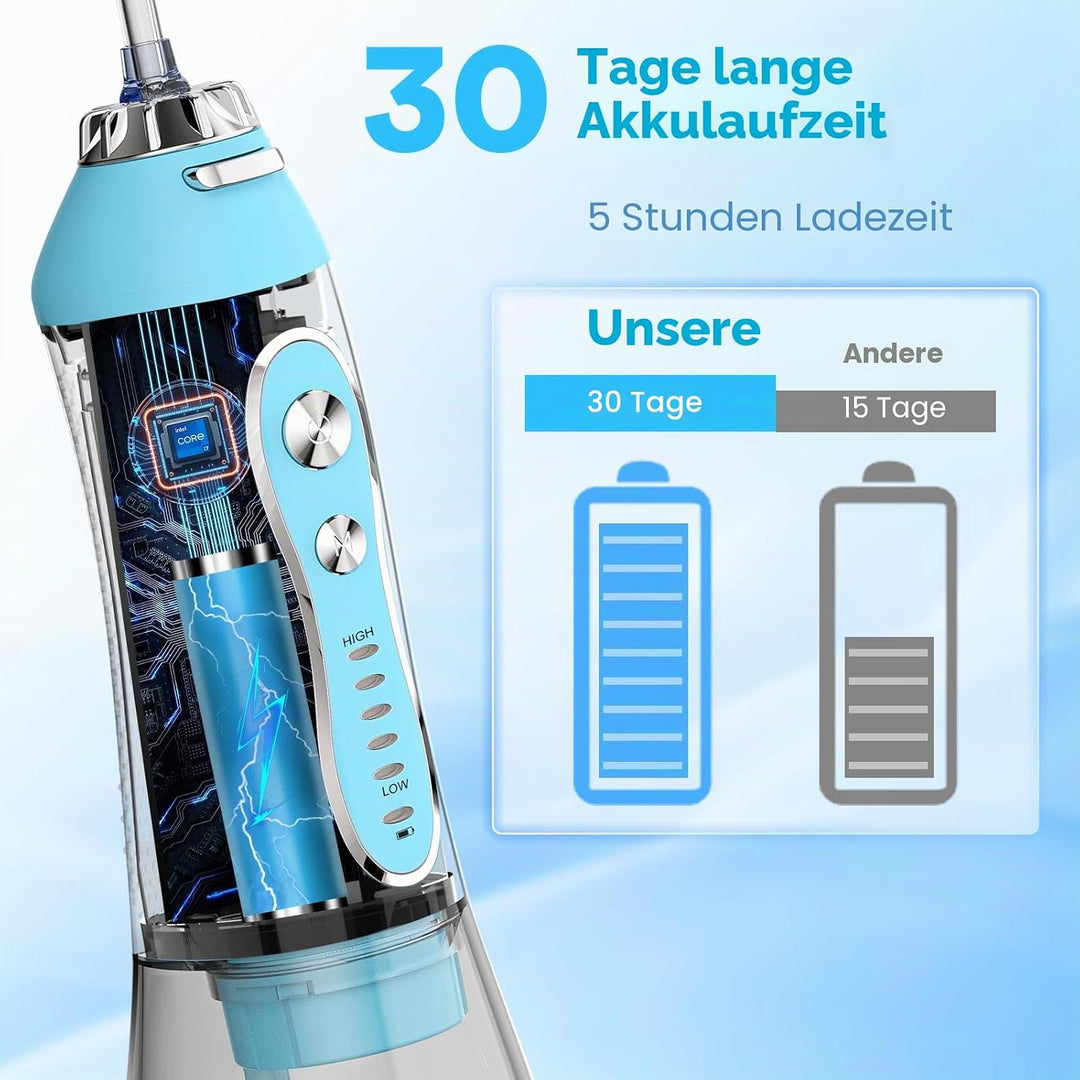 H2ofloss Kabellose tragbare Wasser-Zahnseide, 5 Modi, IPX7 wasserdichte Munddusche, 300 ml, wiederau
