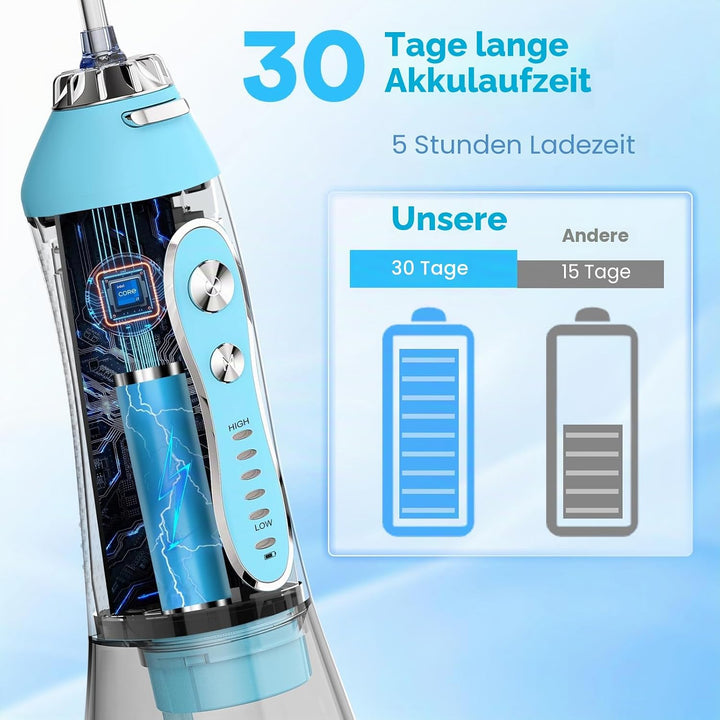 H2ofloss Kabellose tragbare Wasser-Zahnseide, 5 Modi, IPX7 wasserdichte Munddusche, 300 ml, wiederau