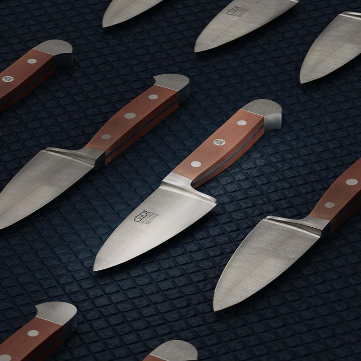 GÜDE Solingen - Hartkäsemesser Käsemesser geschmiedet, 10 cm, Birnenholz, ALPHA BIRNE, Doppelkropf,
