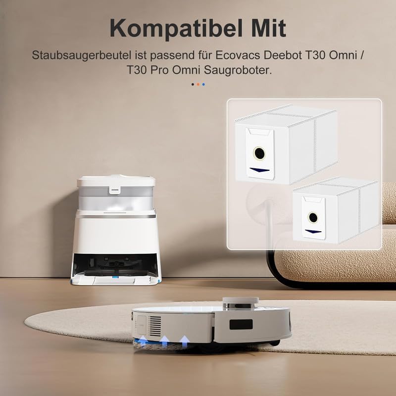 12 Stück Staubbeutel für Ecovacs Deebot T30 Omni / T30 Pro Omni Roboter, 3L Grosse Kapazität, Staubs